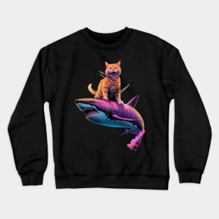 Cat Riding Shark Underwater Exploration Crewneck Sweatshirt